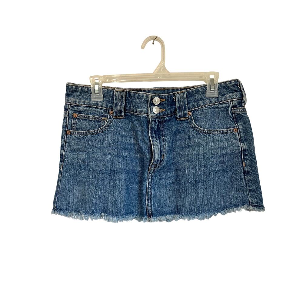 American Eagle Low‎ Rise Denim Mini Skirt Y2K 90s Raw Hem Cotton Size 6